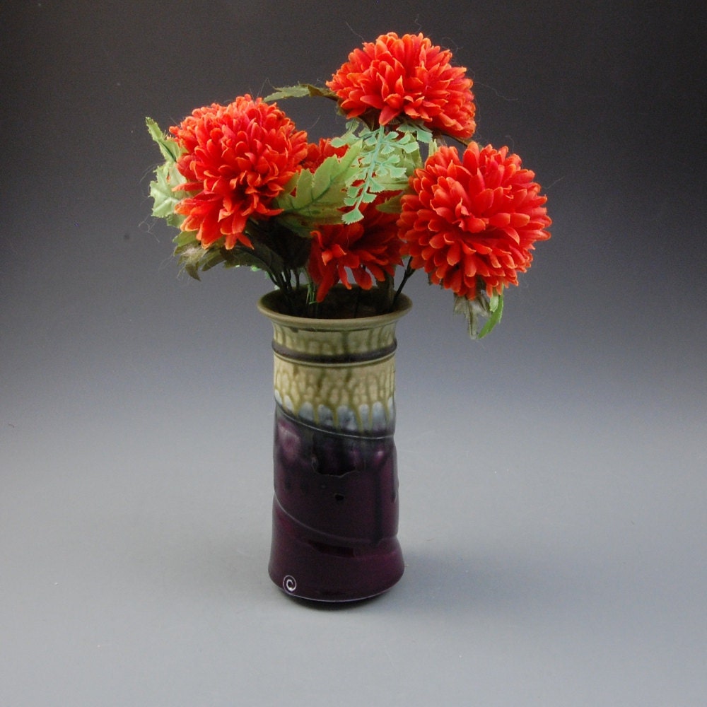 Vase Eggplant Purple Fern Green Vase Handmade Porcelain by Mark Hudak