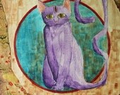 Purple Kitty Waits--a pretty kitty cat print by Lea Keohane