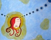 Meditation, a girl really connecting with the universe print by Lea Keohane