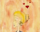 Valentine Love Art "Freshly Fallen", a girl with the glow of new love print by Lea Keohane