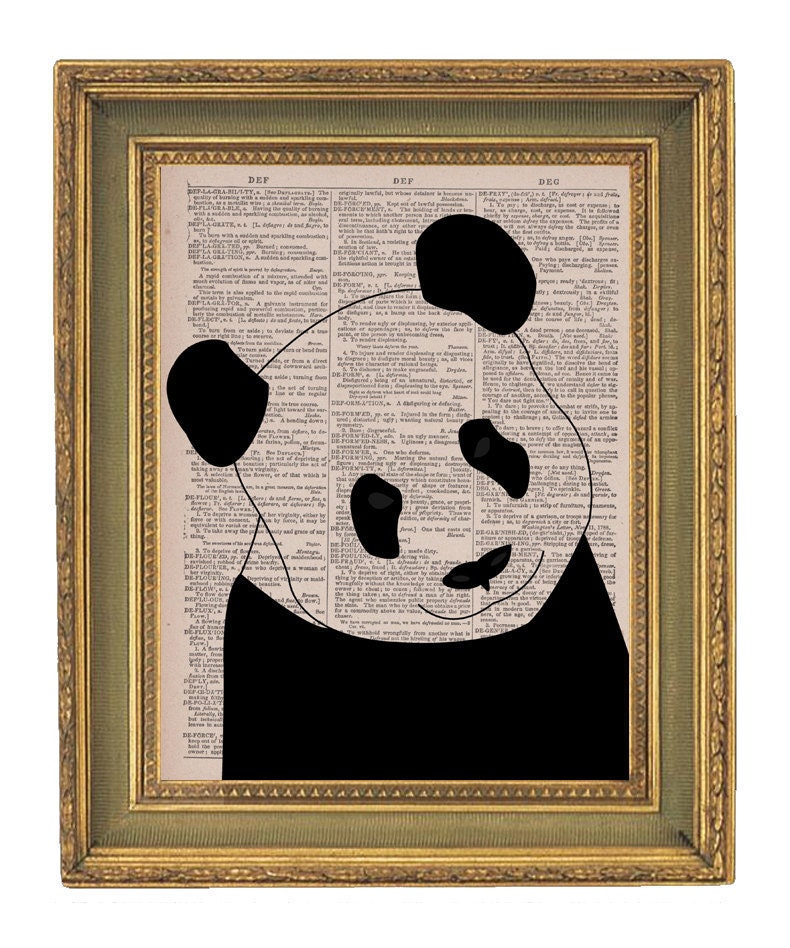 Cute Panda Bear -Large Archival Dictionary Print- 12x18