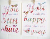PINK You Are My Sunshine You Make Me Happy When Skies Are Grey Print SET