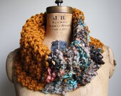 Bohemian knit cowl Amber. Teal. Salmon. Gold.