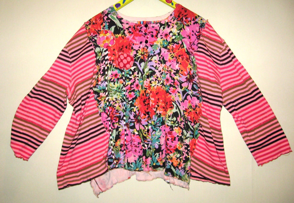 Floral and Stripe Funky Upcycled Sweater