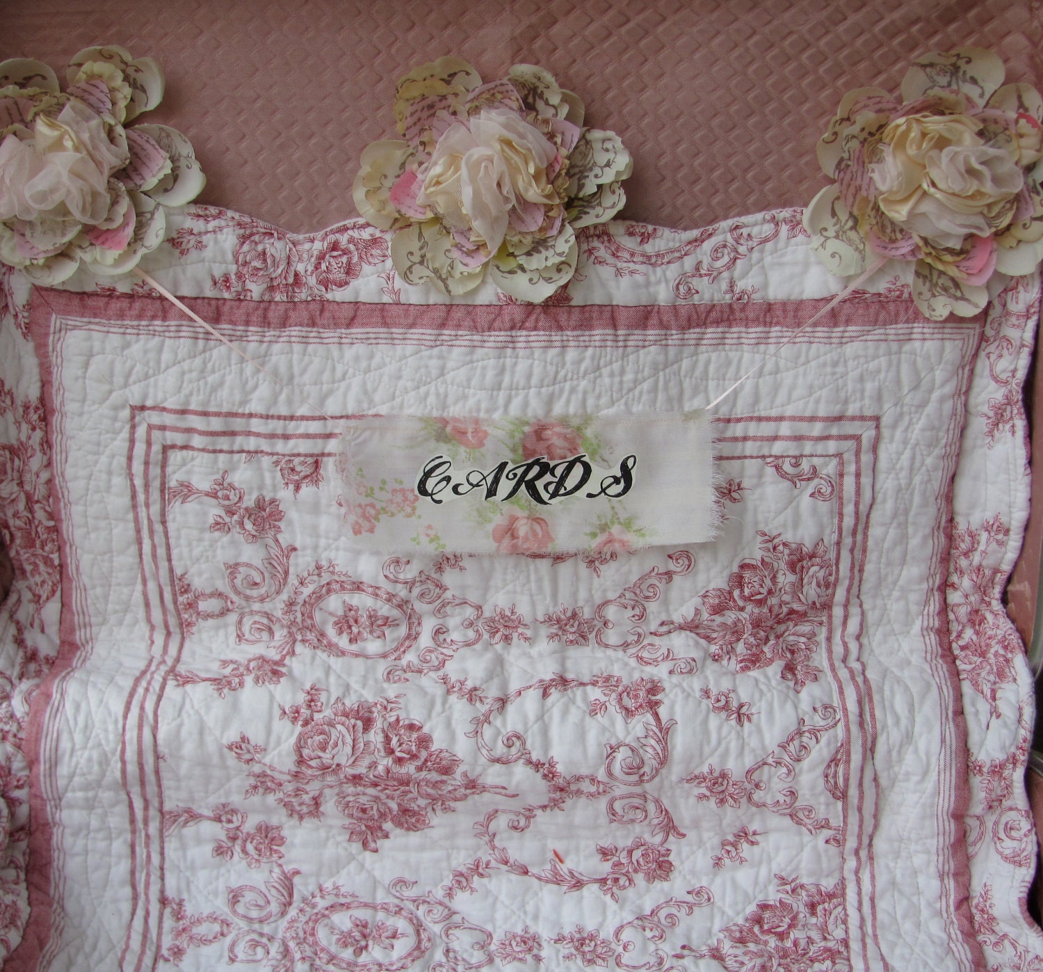 Wedding Card Holder Vintage Suitcase with PInk Flowers  by My Broken Art on Etsy