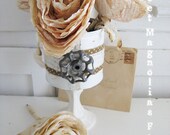Upcycled Can ...Rustic Romance..Pedestal Pen Pencil Holder .. Flower Vase.. Silverware container..