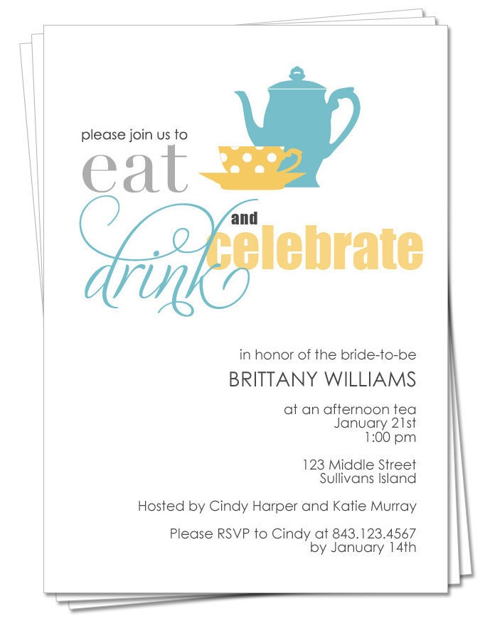 PRINTABLE - Bridal Shower Invitation with Tea Pot, Tea Cup and Saucer (Afternoon Tea)