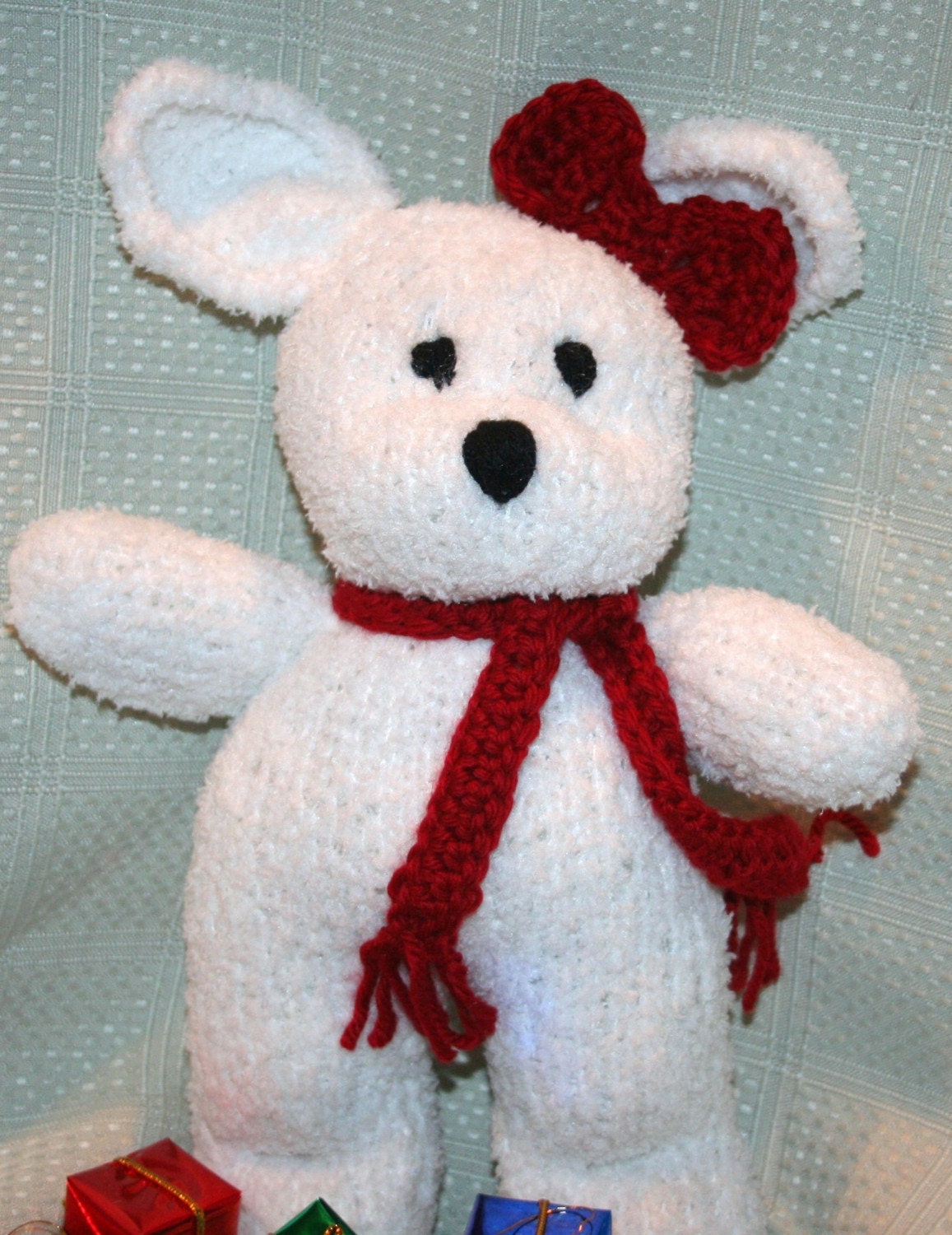 Super Soft Hand Knit Winter Snow Bunny Toy