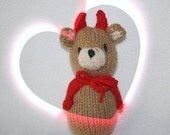 Valentine's Day, Little Devil Love Bear, Love is all you need, Sweet Knitted Bear, Hand Knit Toy, Ready to Ship
