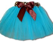 Turquoise Tutu with Leopard Waistband and Brown Bow. Sizes: 6-24 mo, 2T-4T, 4T - 8T