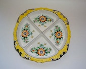 Fine Porcelain Divided Dish Antique Japan Stunning Yellow Floral