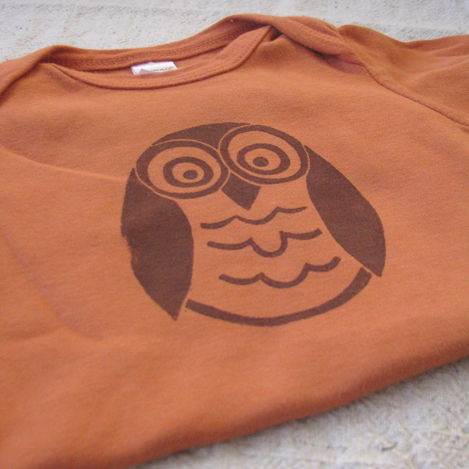 Block Print Owl Shirt, Hand-Dyed, Hand-Printed, 6 to 12 Month Size