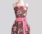 Womens Bib Apron . Classic and Sophisticated Design using Michael Millers Michael Miller Peacock Lane Bouquet Brown