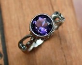 Royal purple amethyst ring, February birthstone, filigree sterling ring, artisan metalsmith, size 6.5