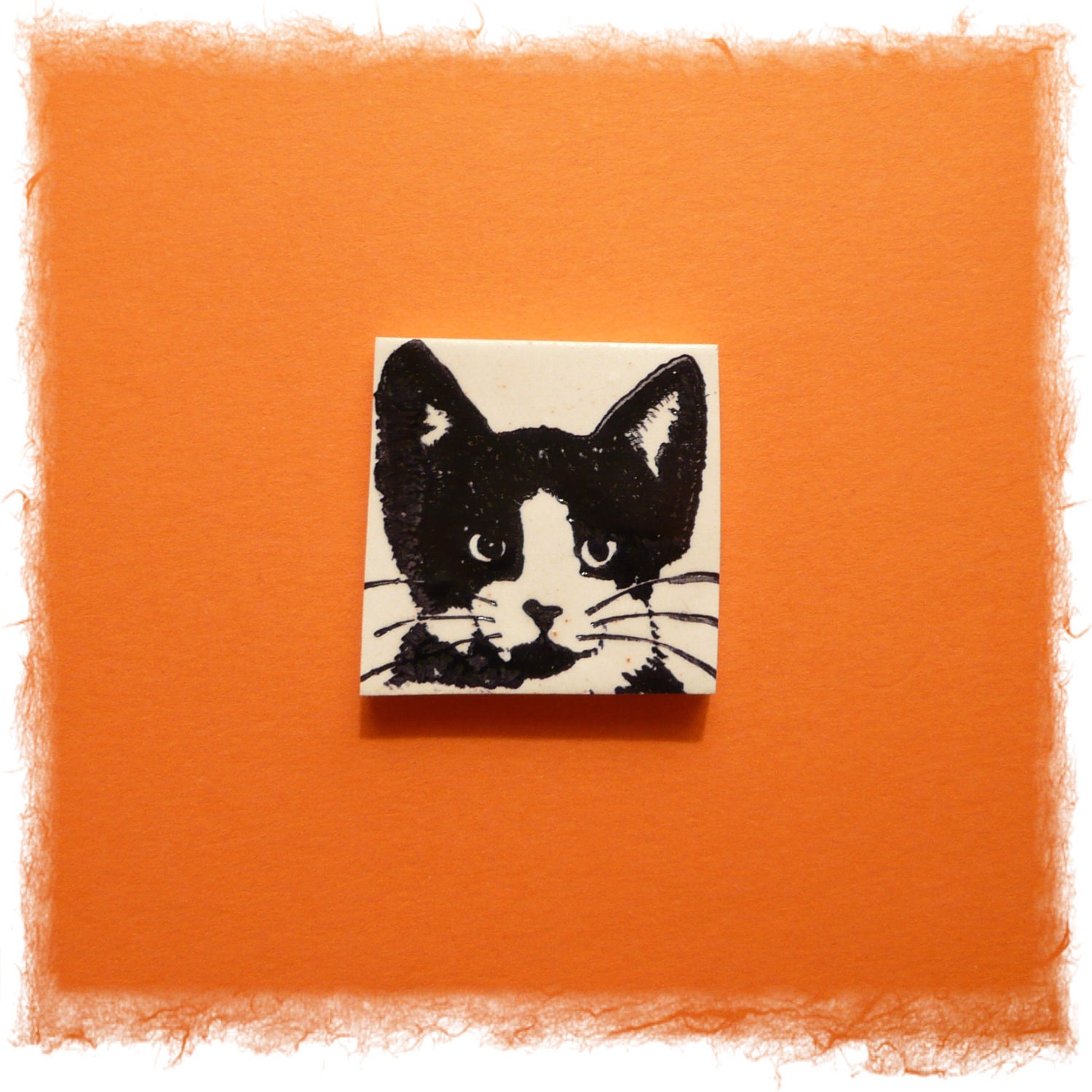Tuxedo Cat Pin black and white handmade polymer clay jewelry