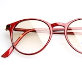 Round Red Slightly Tinted Glasses Small  P-3 Vintage 1980s Spectacles (RED)