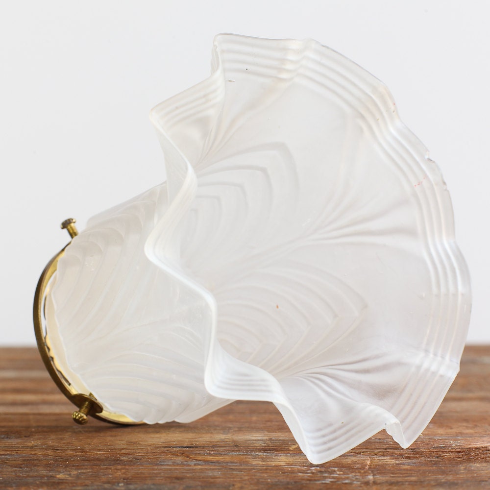 Vintage French Tulip Pendant Light Shade in Frosted Glass, from France