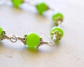 Green Jade Bracelet, Sterling Silver, Wire Wrapped, Jade Gemstone Jewelry, Granny Smith Apple