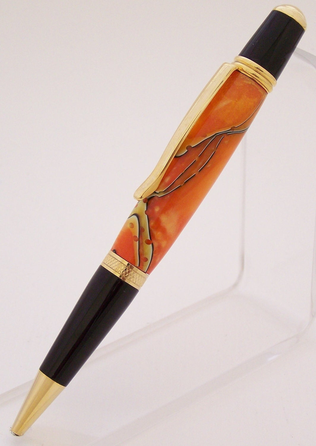 Orange Swirl Acrylic Sierra Style Ballpoint Pen (Handmade in USA)