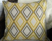 Decorative Pillow Cover - Diamonds-Gray, Yellow and Natural - 18 " Square