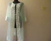 Vintage Peignoir Robe / Aqua Chiffon size 42-44