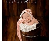 Pink Bonnet with white ribbon  photography prop handmade for you