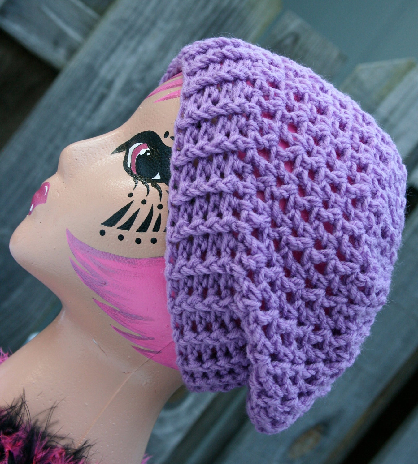 Beret hat Ladies Slouchy tam crocheted in lavendar orchid purple.