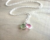 Two Birthstone Swarovski Crystal Necklace in Sterling Silver - Personalized,Birthday, Kids, Children, Family, Grandchildren, Mother's Day