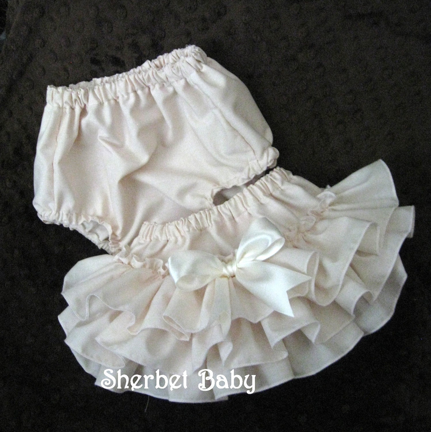 Twin Boy and Girl Set Ecru Original Sassy Pants Ruffle Diaper Cover Panty and Boy Pants / Shorts
