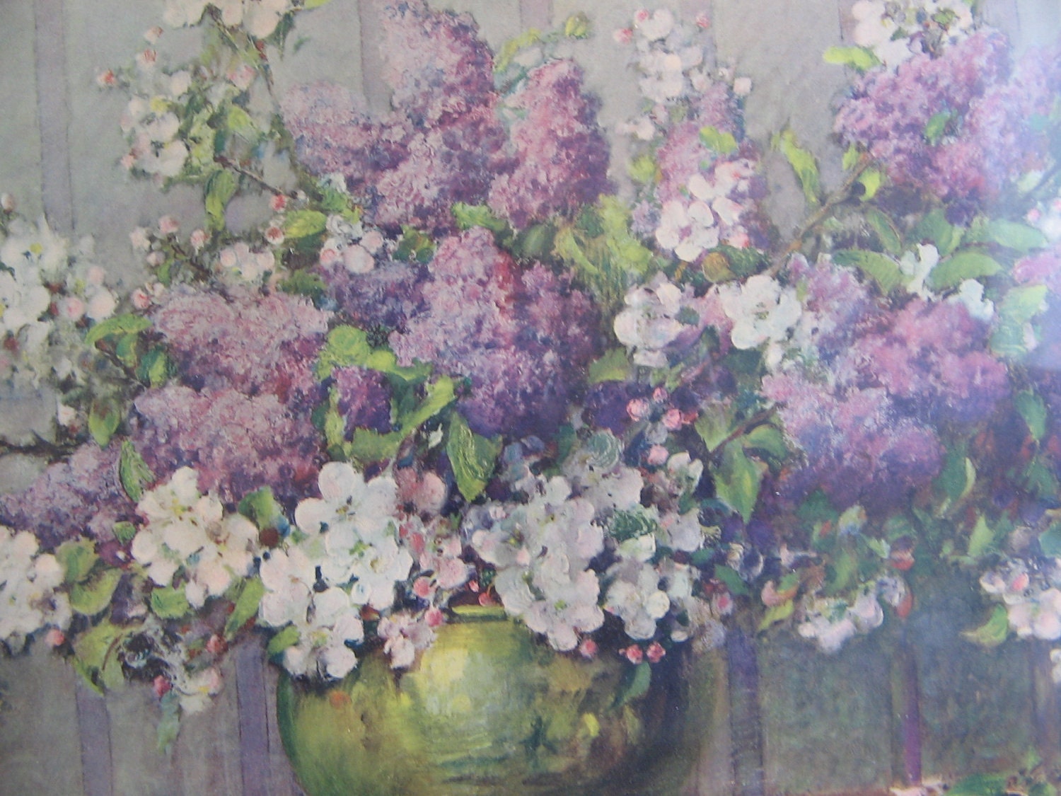 Vintage Floral Art Print Carle J. Blenner 1930's -  Lilacs & Apple Blossoms Lithograph Wall Art