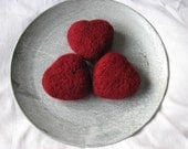 Felted hearts cherry red set of 3