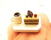 Kawaii Ring Food Coffee Cake Miniature Food Jewelry