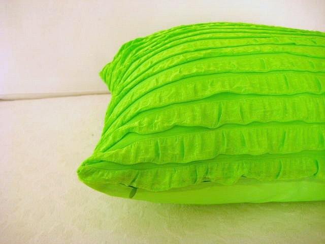 Bedding Home - Jersey Neon Green Pillow Cover with Ruffles - 16x16" - Gift for Her, for Mom - Ready to Ship