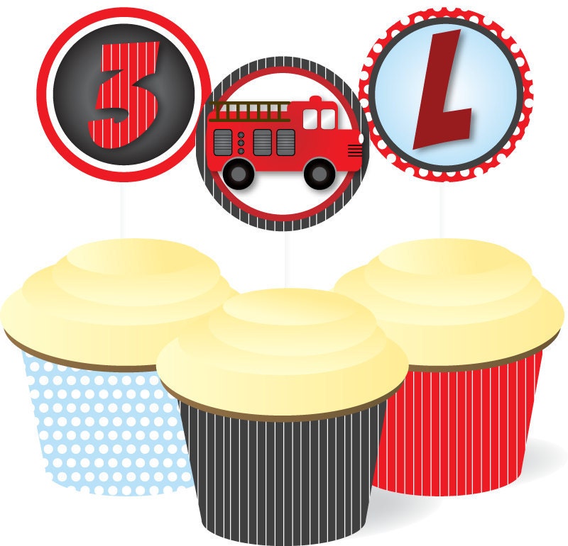 Fire Truck Birthday Party Cupcake Package