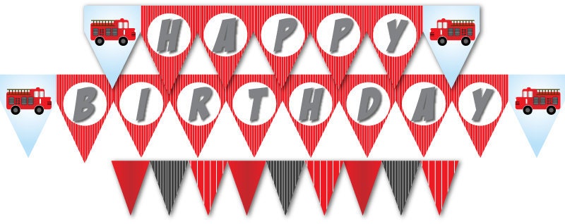Fire Truck Birthday Party Banner and Garland