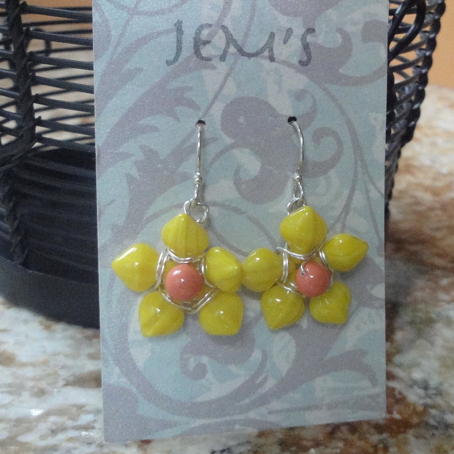 Bright Yellow Glass Flower Earrings with Sterling Silver Findings - Ready to Ship