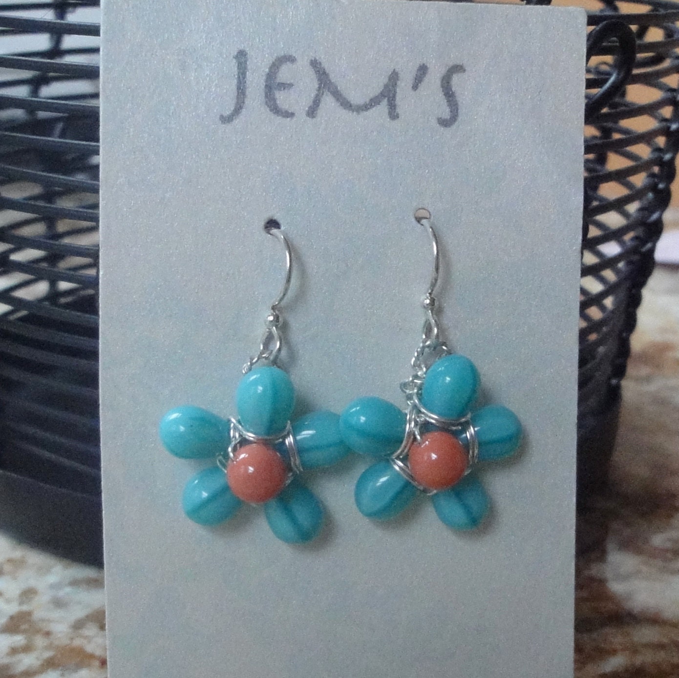 Bright Blue Glass Flower Earrings with Sterling Silver Findings - Ready to Ship
