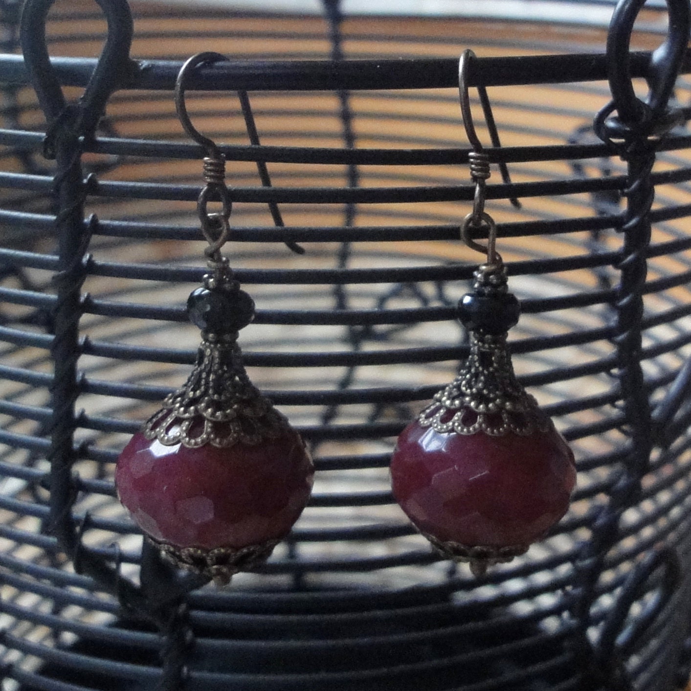 Faceted Ruby Earrings with Brass Findings - Ready to Ship