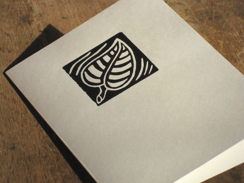 Single hand block printed Leaf card, blank