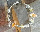 Drops of Sunshine Yellow Orange Lampwork and Dichroic Bead Wire Wrapped Bracelet