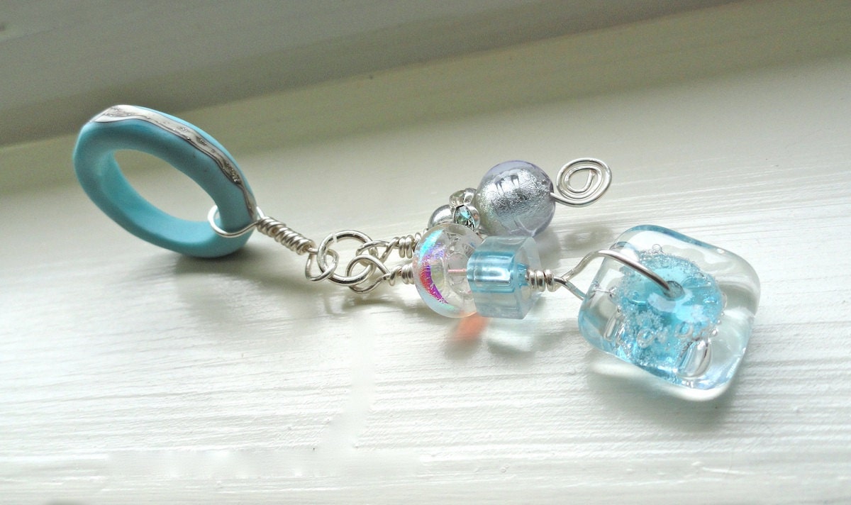 Awesome Aqua Tee Shirt Pendant with Venetian DIcrhoic  Cane Glass and Artisan Beads