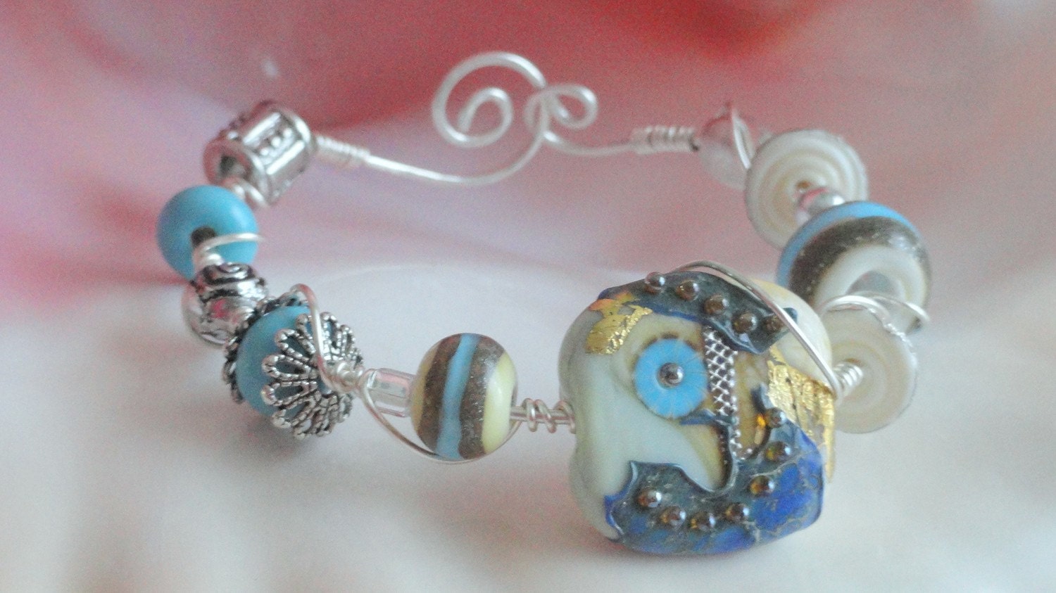 Bella Blue DSG Signature Focal Bead Wire Wrapped Bracelet