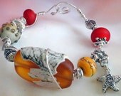 Tropical Sunset Orange Tangerine Spice Sterling Silver Wire Wrapped Beaded Bracelet