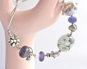 Lilac and Lavender Flower Lampwork Bead Wire Wrapped Bracelet