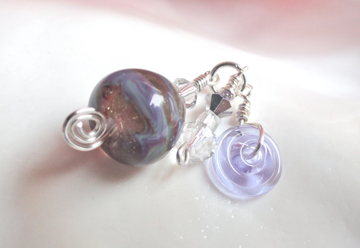 Lilac and Lavender Interchangeable Pendant Charm with Artisan Lampwork Beads