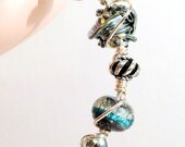 Northern Lights Teal and Silver Lampwork Bead WIre Wrapped Bracelelt