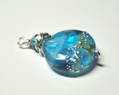 Aqua and Caribbean Blue Lampwork Bead Interchangeable Pendant Charm