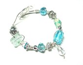Aqua Blue Sparkle Lampwork Dichroic Bead Wire Wrapped Bracelet