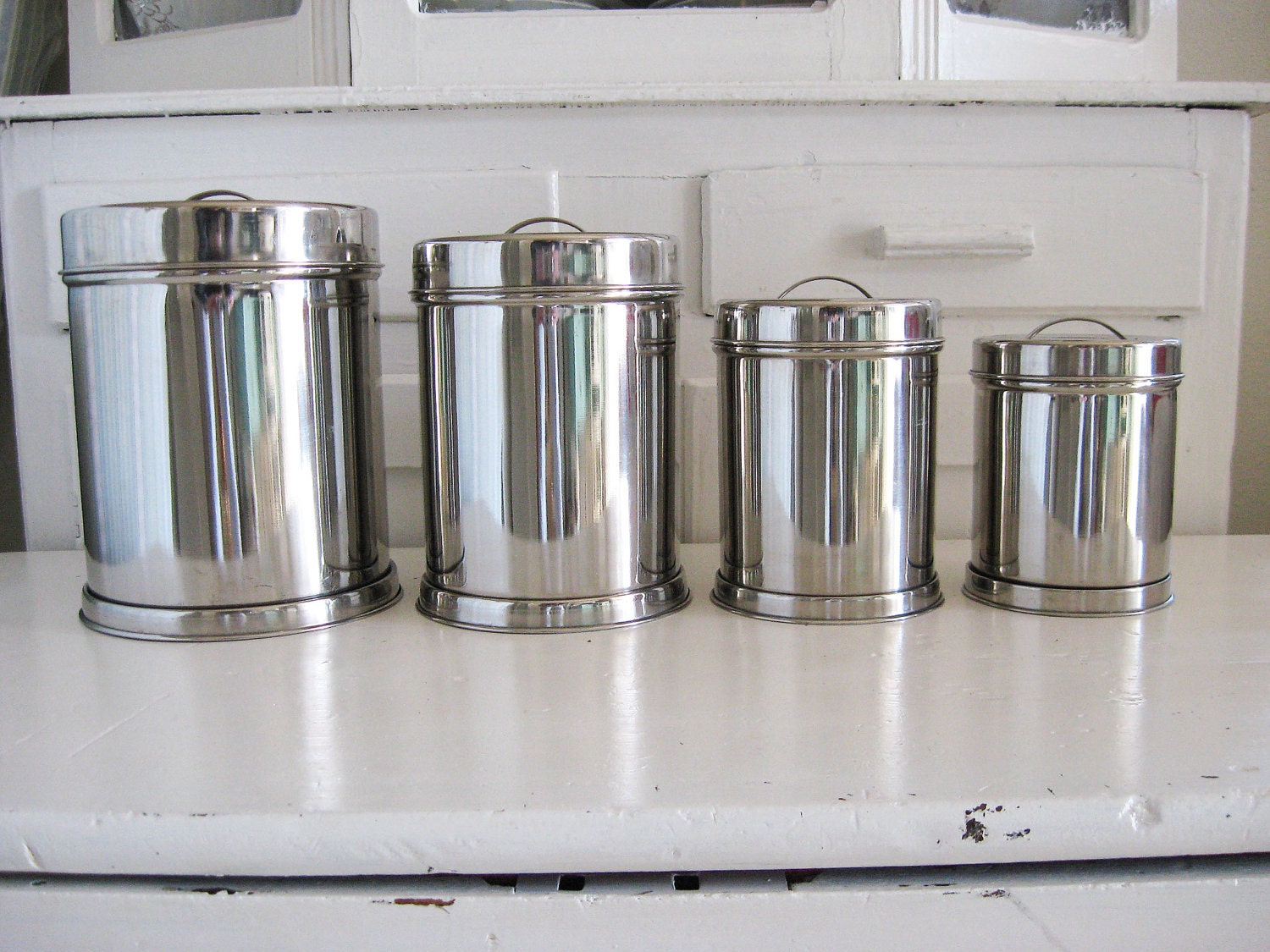 Industrial Kitchen Cannister Set - 4 Cannisters - Chrome - Stainless - Sleek