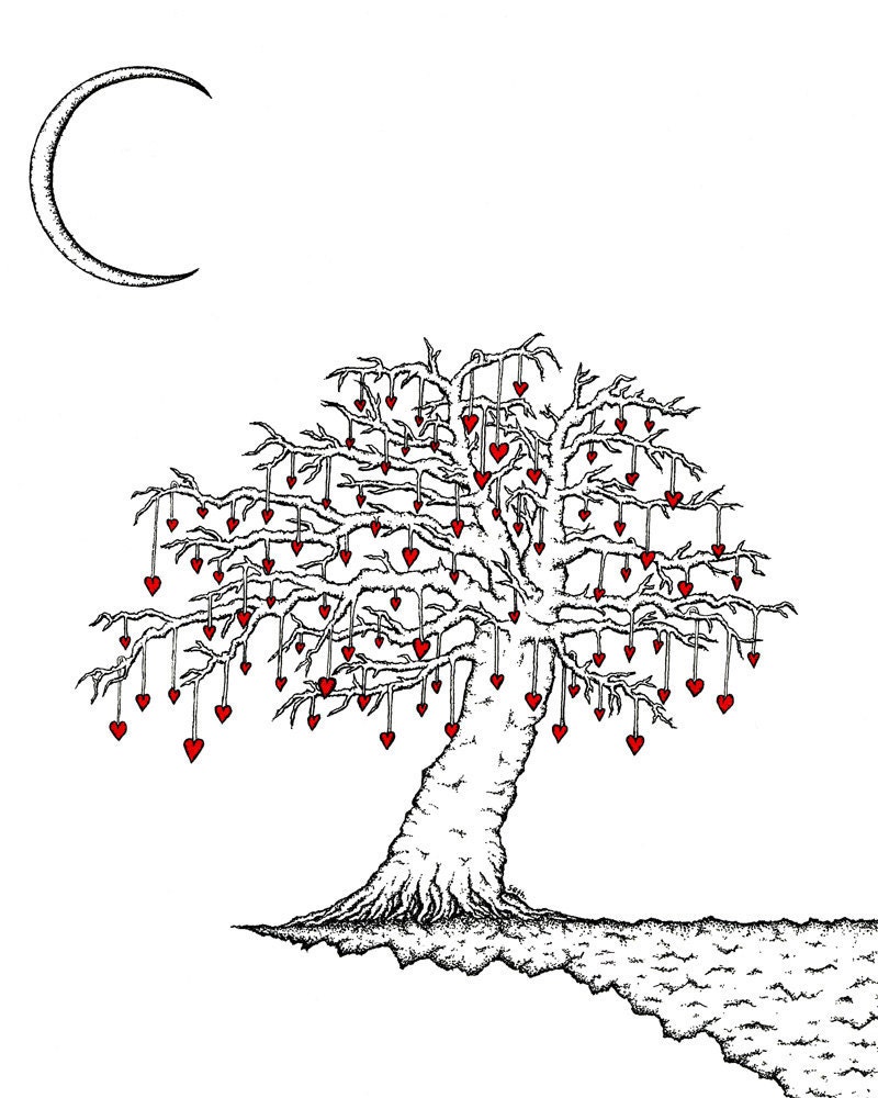 The Tree at the Edge of The World. Print of original heart drawing by seth with three free postcards - theartofseth